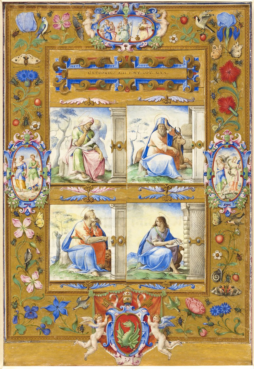 Çiçeklerin, Kuşların ve Böceklerin Sınırındaki Dört Müjdeci by Giorgio Giulio Clovio