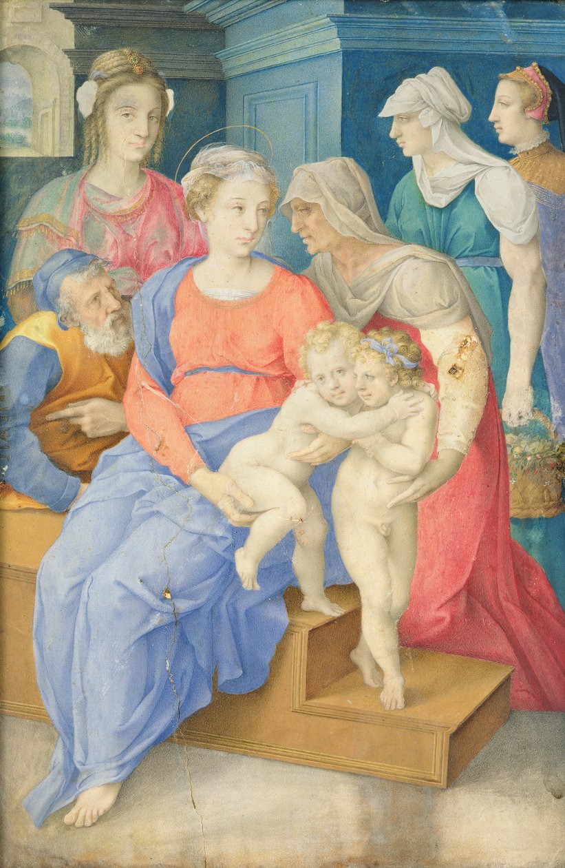 Aziz Elizabeth, Vaftizci Yahya ve Üç Soylu Kadın ile Kutsal Aile, c.1557 by Giorgio Giulio Clovio