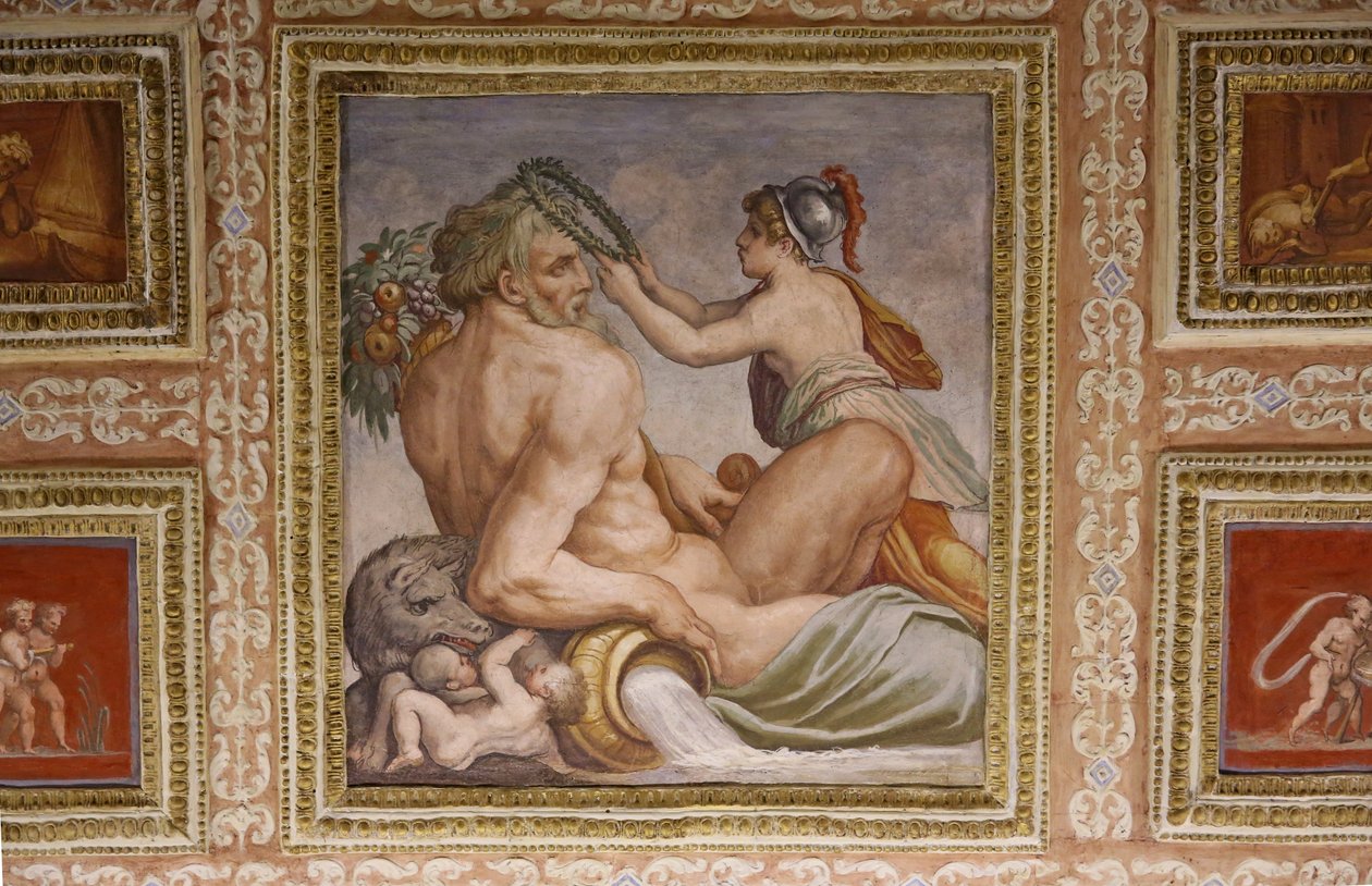 Ceres hemşireliği Triptolemus, Altoviti tavanının detayı, 1553 fresk by Giorgio Vasari