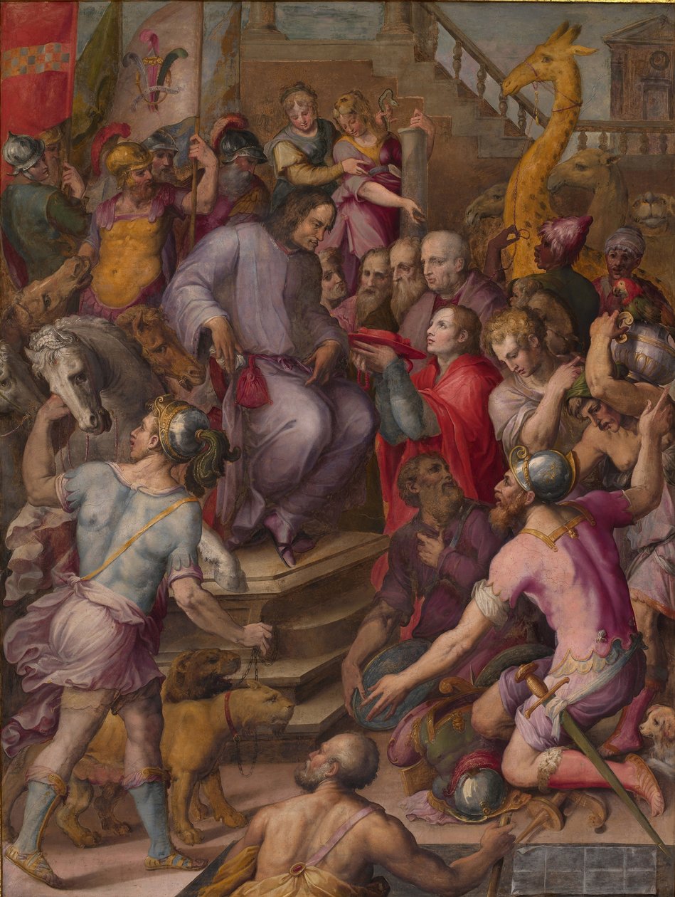 Muhteşem Lorenzo, 1556-1558 büyükelçilerinin haraçını alıyor by Giorgio Vasari