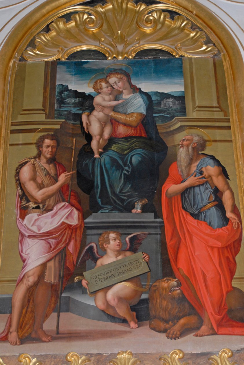 Aziz John Baptist ve Aziz Jerome arasındaki Madonna ve Çocuk, Giorgio Vasari tarafından resim, Camaldoli manastırındaki kilise, Camaldoli, Toskana, İtalya by Giorgio Vasari