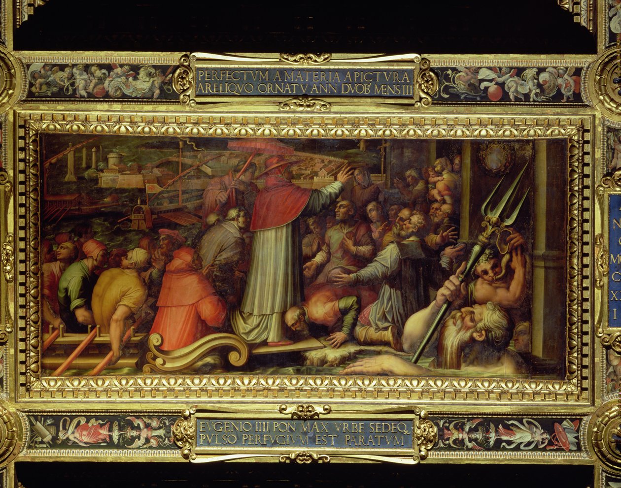 Salone dei Cinquecento'nun tavanından Livorno'ya gelen Papa IV. Eugenius, 1565 (panel) by Giorgio Vasari