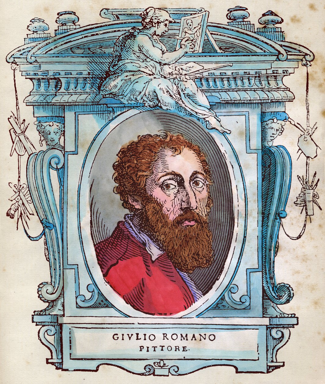 Jules Romain'in Portresi (Giulio di Pietro di Filippo, Gianuzzi, Giulio Pippi, ardından Giulio Romano olarak anılır) (1499-1546) Giorgio Vasari tarafından yazılan “Yaşamlar”dan Xylography 1568 by Giorgio Vasari