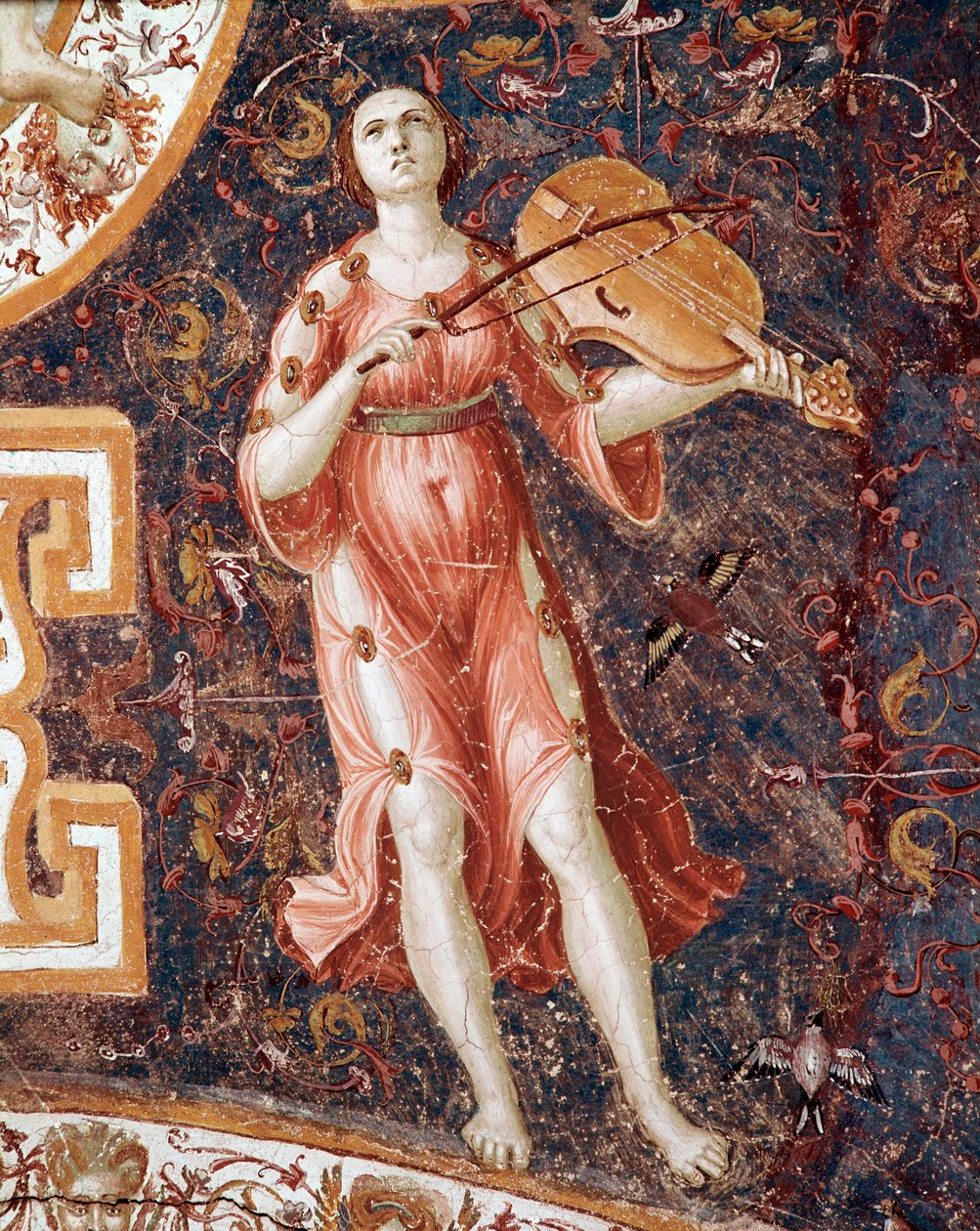 Keman çalan genç kadın (Fresco by Giorgio Vasari
