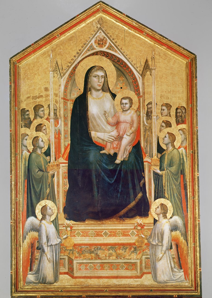Madonna and Child Enthroned, 1380 (Ön restorasyon) (panelde tempera) (ayrıca bkz. 63334) by Giotto di Bondone