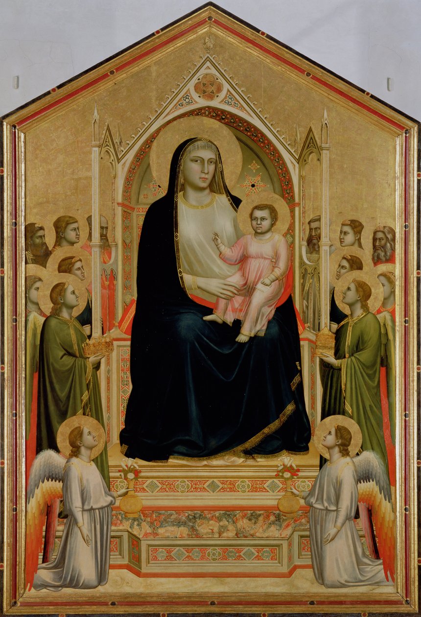 Madonna and Child Enthroned, c.1300-10 (tempera on panel) (POST-restoration) (see also 50342) by Giotto di Bondone