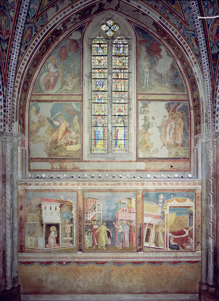 ದಿ ಲೈಫ್ ಆಫ್ ಸೇಂಟ್ ಫ್ರಾನ್ಸಿಸ್ ನ ದೃಶ್ಯಗಳು: ಸೇಂಟ್ ಫ್ರಾನ್ಸಿಸ್ ಸೇಂಟ್ ಡಾಮಿಯನ್ ನಲ್ಲಿ ಪ್ರಾರ್ಥನೆ; ಸೇಂಟ್ ಫ್ರಾನ್ಸಿಸ್ ತನ್ನ ತಂದೆಯ ಸರಕುಗಳನ್ನು ಮತ್ತು ಭೂಮಿಯ ಸಂಪತ್ತನ್ನು ತ್ಯಜಿಸುತ್ತಾನೆ; ದಿ ಡ್ರೀಮ್ ಆಫ್ ಇನೋಸೆಂಟ್ III (1161-1216) 1296-97 ಟರ್ಕ್ by Giotto di Bondone