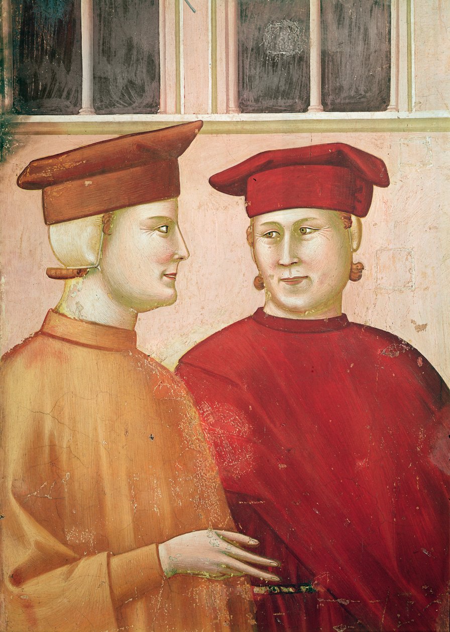 Aziz Francis, basit bir adam tarafından onurlandırıldı, soldaki figürlerin detayı, c.1297-99 by Giotto di Bondone