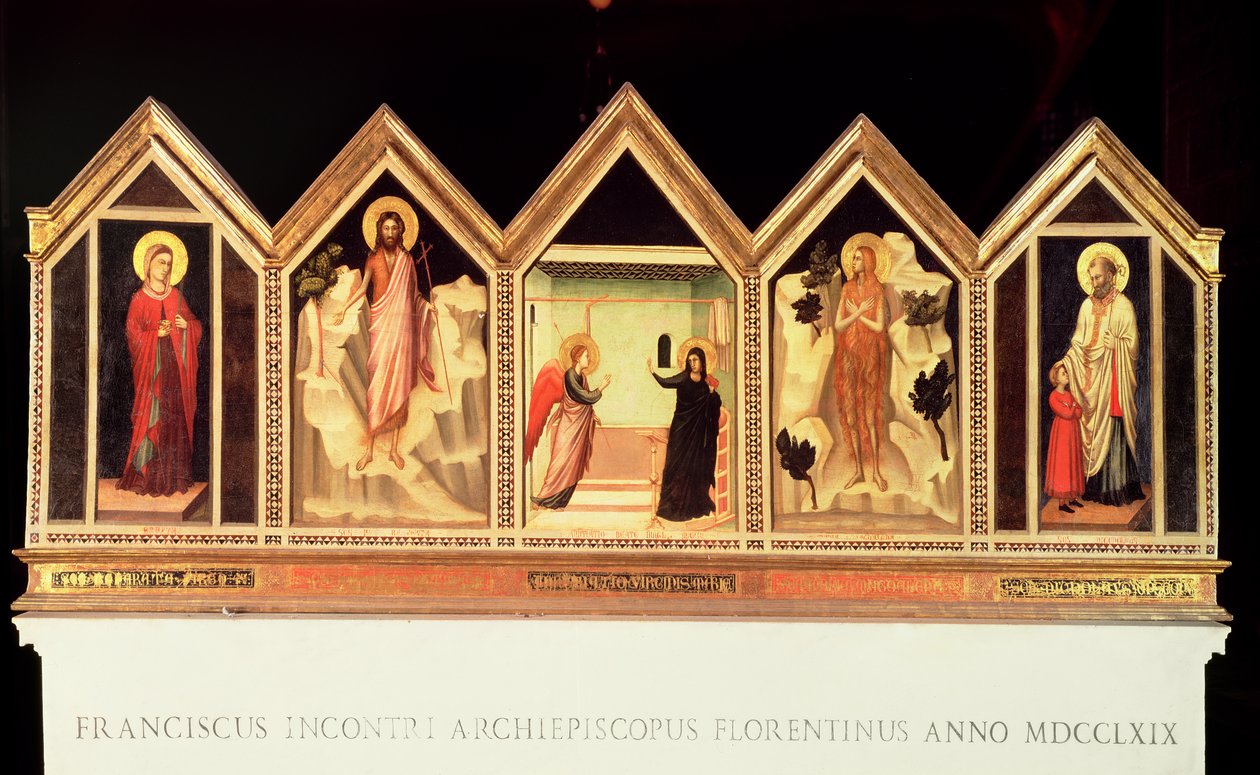St. Reparata Polyptych, Soldan Sağa: St. Reparata, Vaftizci Yahya, Müjde, tanımlanamayan aziz, St. Nicholas (ters) by Giotto di Bondone