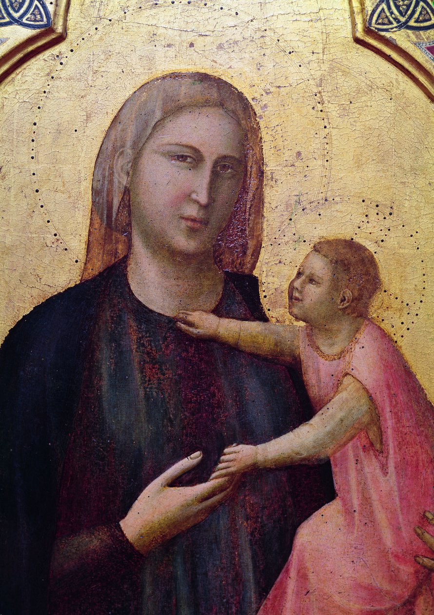Bakire ve Çocuk, Badia Sunağının orta paneli, c.1301 (panelde tempera) (50341 detayı) by Giotto di Bondone