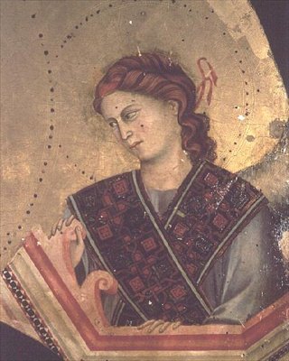 Angel from Madonna and Child Enthroned (66535) (ayrıca bkz. 66536, 66537 & 66539) (altarpiece) by Giotto di Bondone