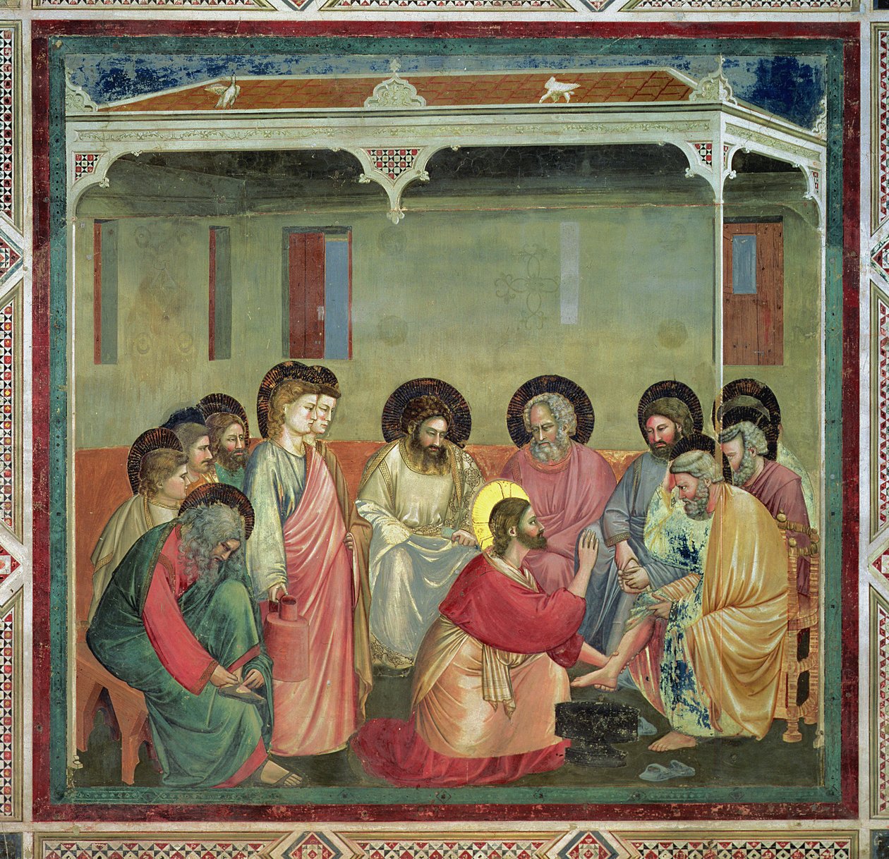 Mesih Öğrencilerin Ayaklarını Yıkaması, c.1305 (restorasyon sonrası) (ayrıca bkz. 65194) by Giotto di Bondone