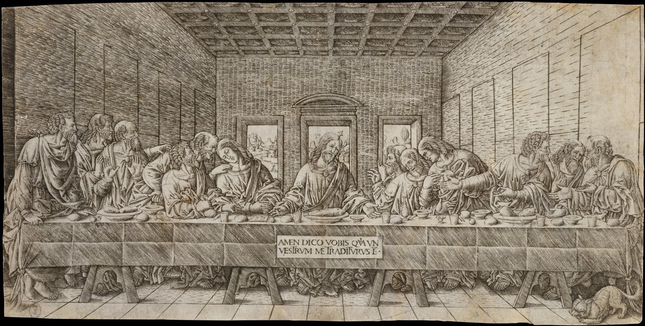 Bir Spaniel ile Son Akşam Yemeği, ca. 1500. by Giovan Pietro Birago