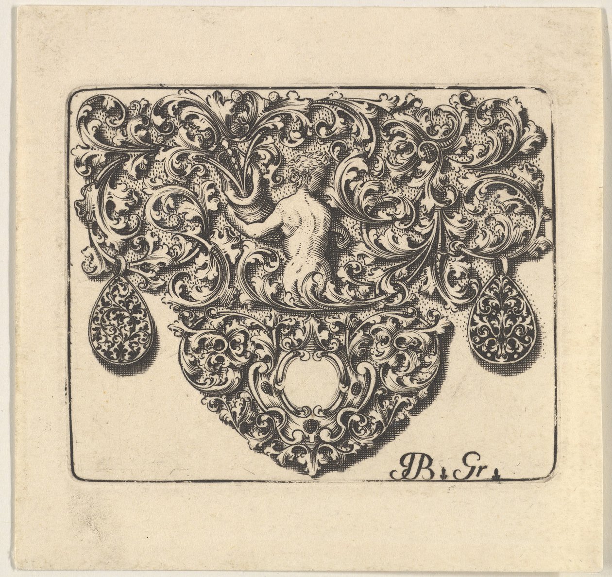 Bir Cornucopia Tutan Genç Adamla Kuyumcular Süsü, 1709. by Giovani Battista Grondoni