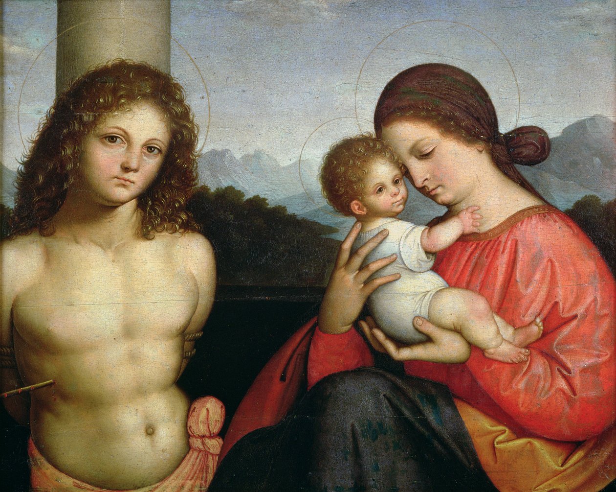 Aziz Sebastian ile Madonna ve Çocuk (panel) by Giovanni Agostino da Lodi