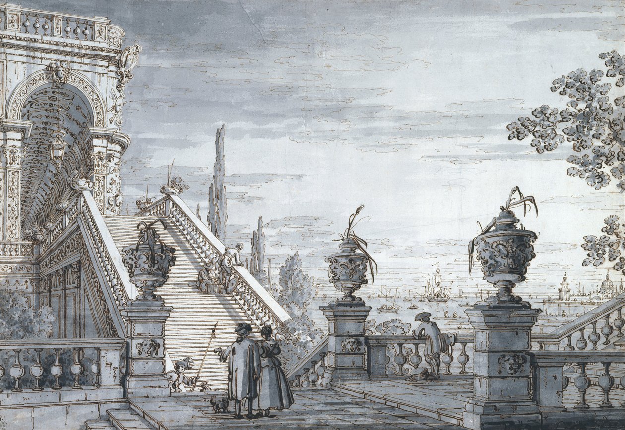 Anıtsal merdivenli bir capriccio by Giovanni Antonio Canal