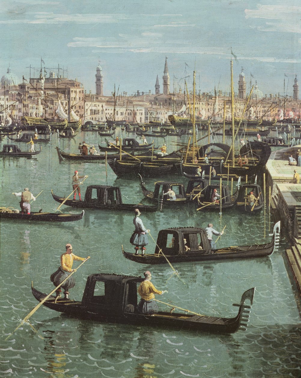 Büyük Kanal ve Santa Maria della Salute kilisesinin girişine yakın gondolcular, Venedik (detay 156534) by Giovanni Antonio Canal