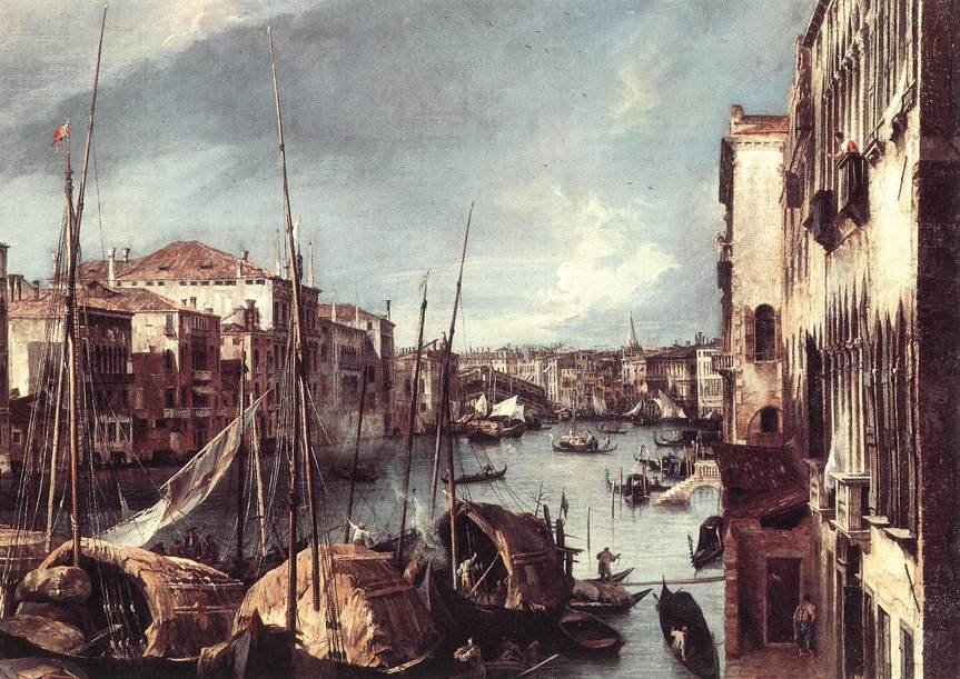 Arka planda Rialto Köprüsü ile Büyük Kanal (detay) by Giovanni Antonio Canal