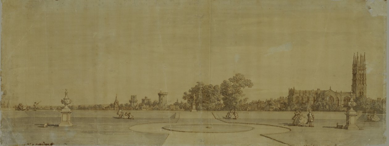 Warwick: Manastır Bahçelerinden Kasaba ve Kale (grafit üzerine kalem ve kahverengi mürekkep) by Giovanni Antonio Canal