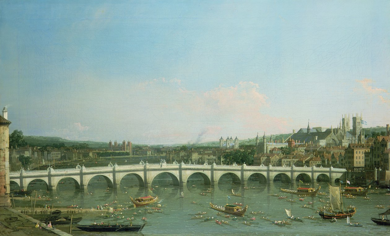 Uzaktan Lambeth Sarayı ile kuzeyden Westminster Köprüsü by Giovanni Antonio Canal