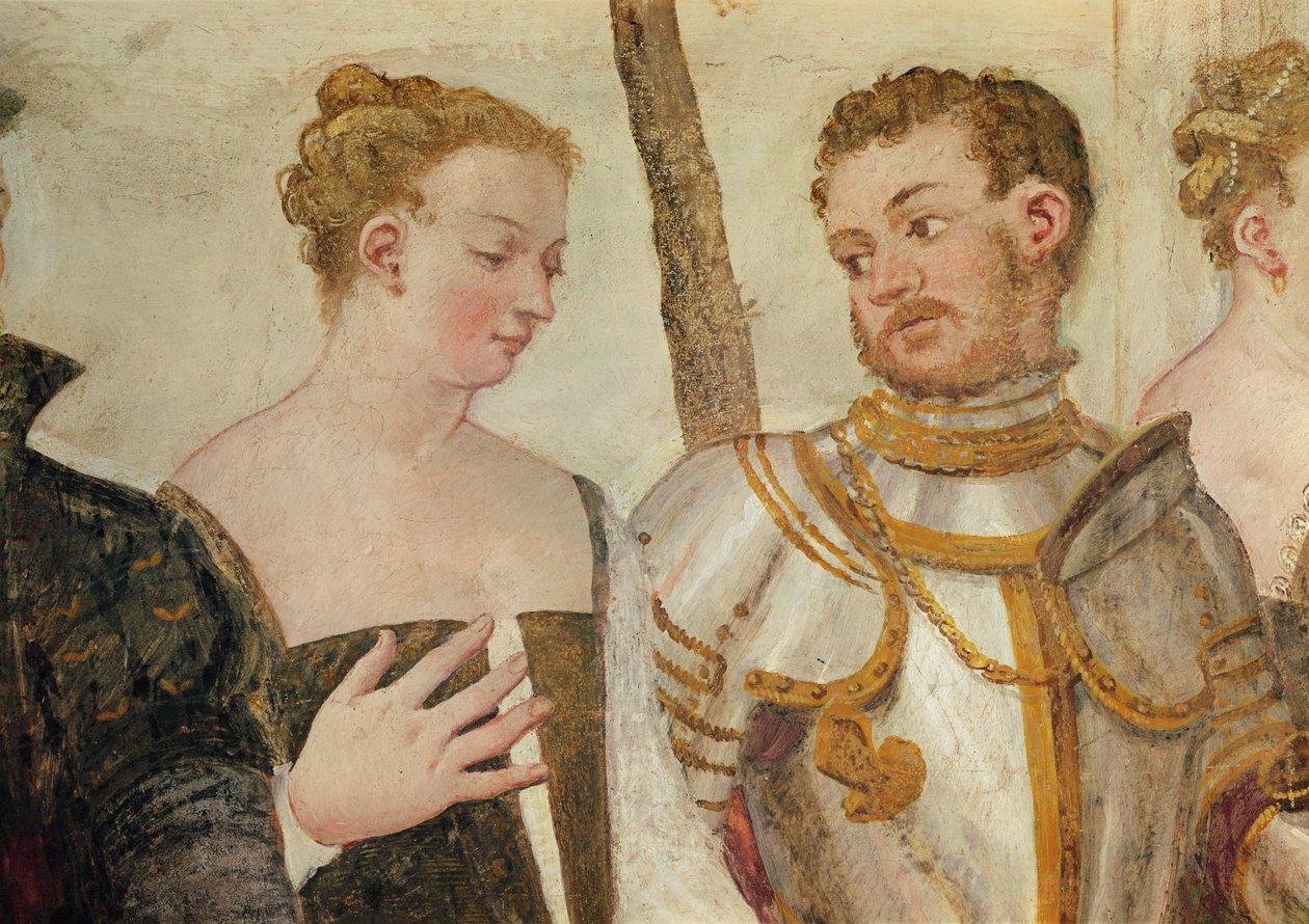 Dansa Davet, iki kafa detayı, 1570 fresk by Giovanni Antonio Fasolo