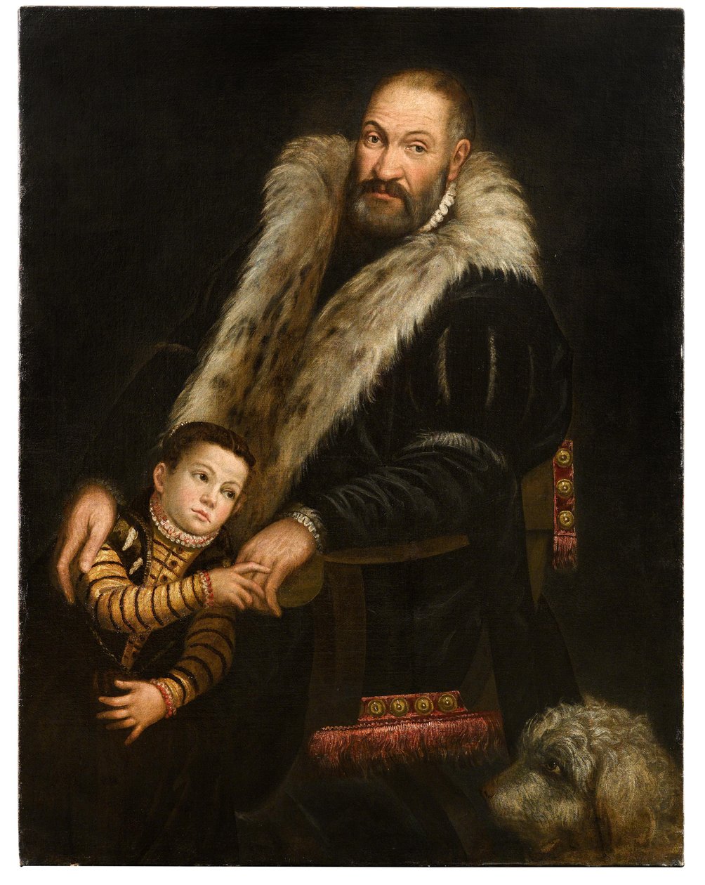 Bir beyefendinin portresi ve köpeği olan bir çocuk by Giovanni Antonio Fasolo
