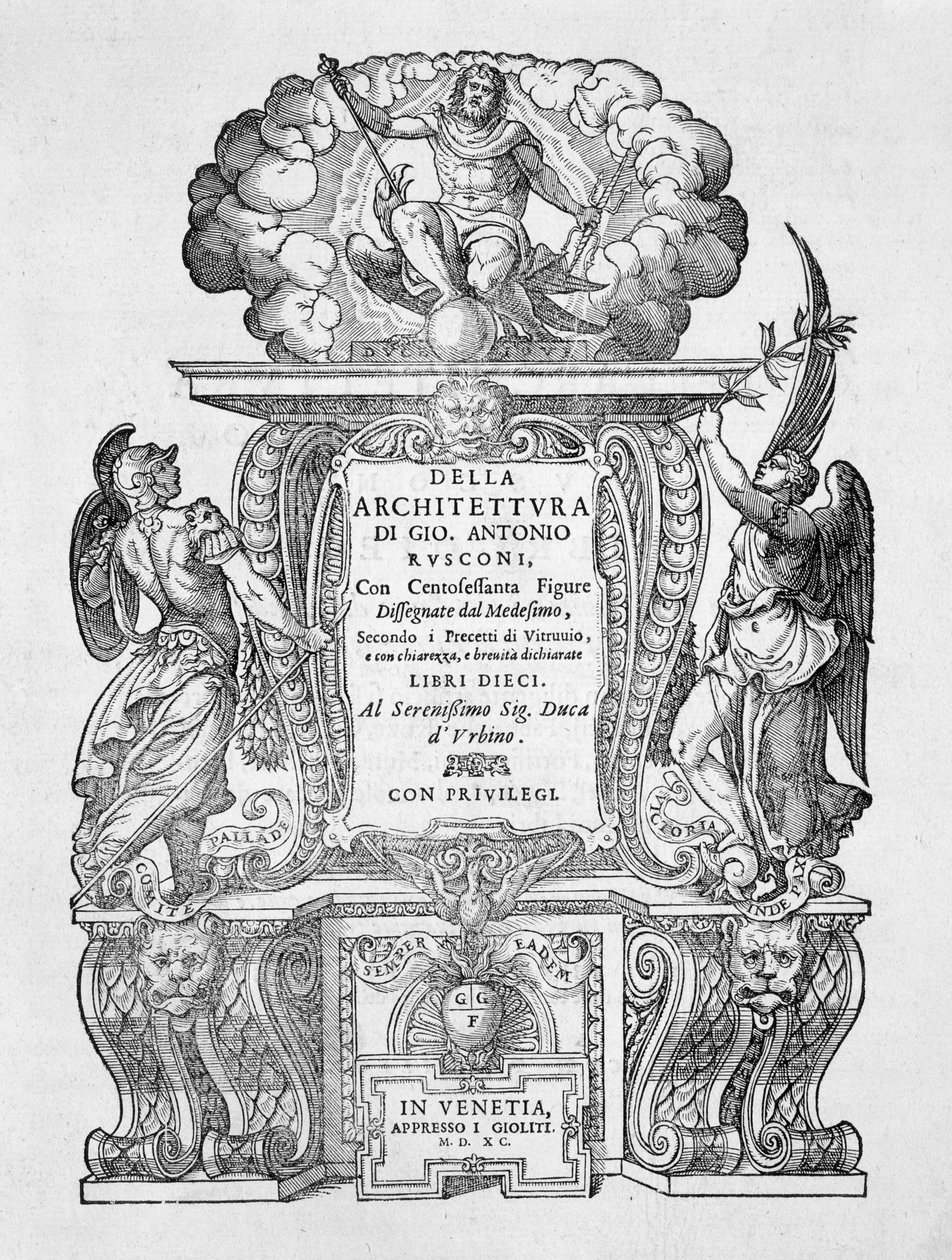 1590'da yayınlanan 'Della Architettura'nın Başlık Sayfası by Giovanni Antonio Rusconi