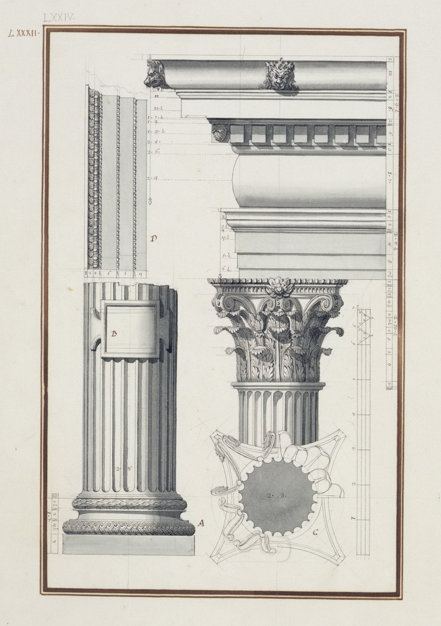 Kompozit Siparişin Ayrıntıları, c.1750 (kağıt üzerine kahverengi ve siyah mürekkep ve grafit üzerine yıkama) by Giovanni Battista Borra