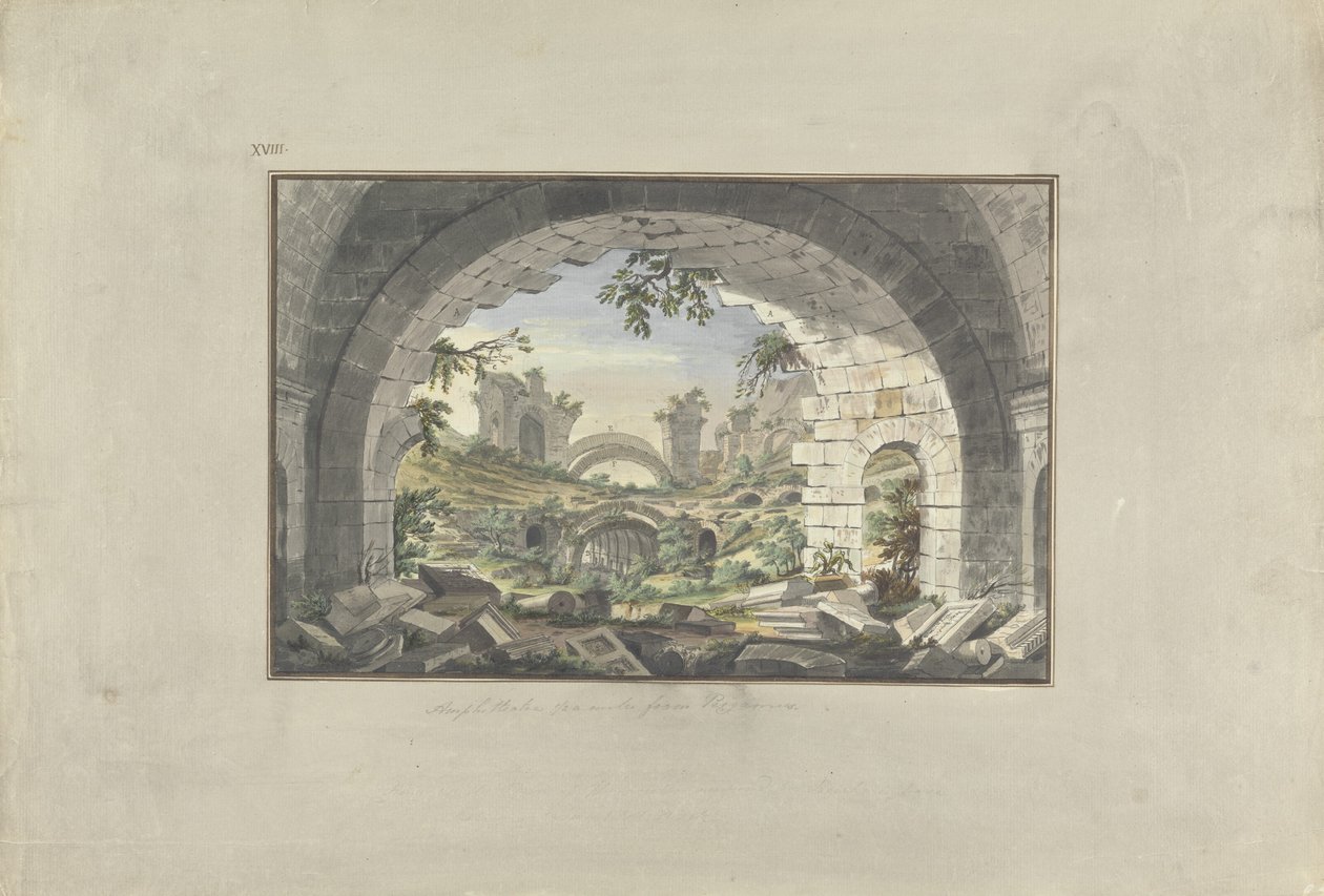 Bergama Harabeleri, Amfitiyatro olasılığı, c.1750 (kağıt üzerine grafit üzerine kalem ve mürekkepli wc) by Giovanni Battista Borra