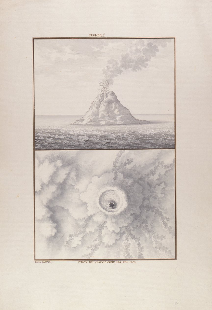 Stromboli, 1750 (kağıt üzerinde wc ile kalem ve mürekkep) by Giovanni Battista Borra