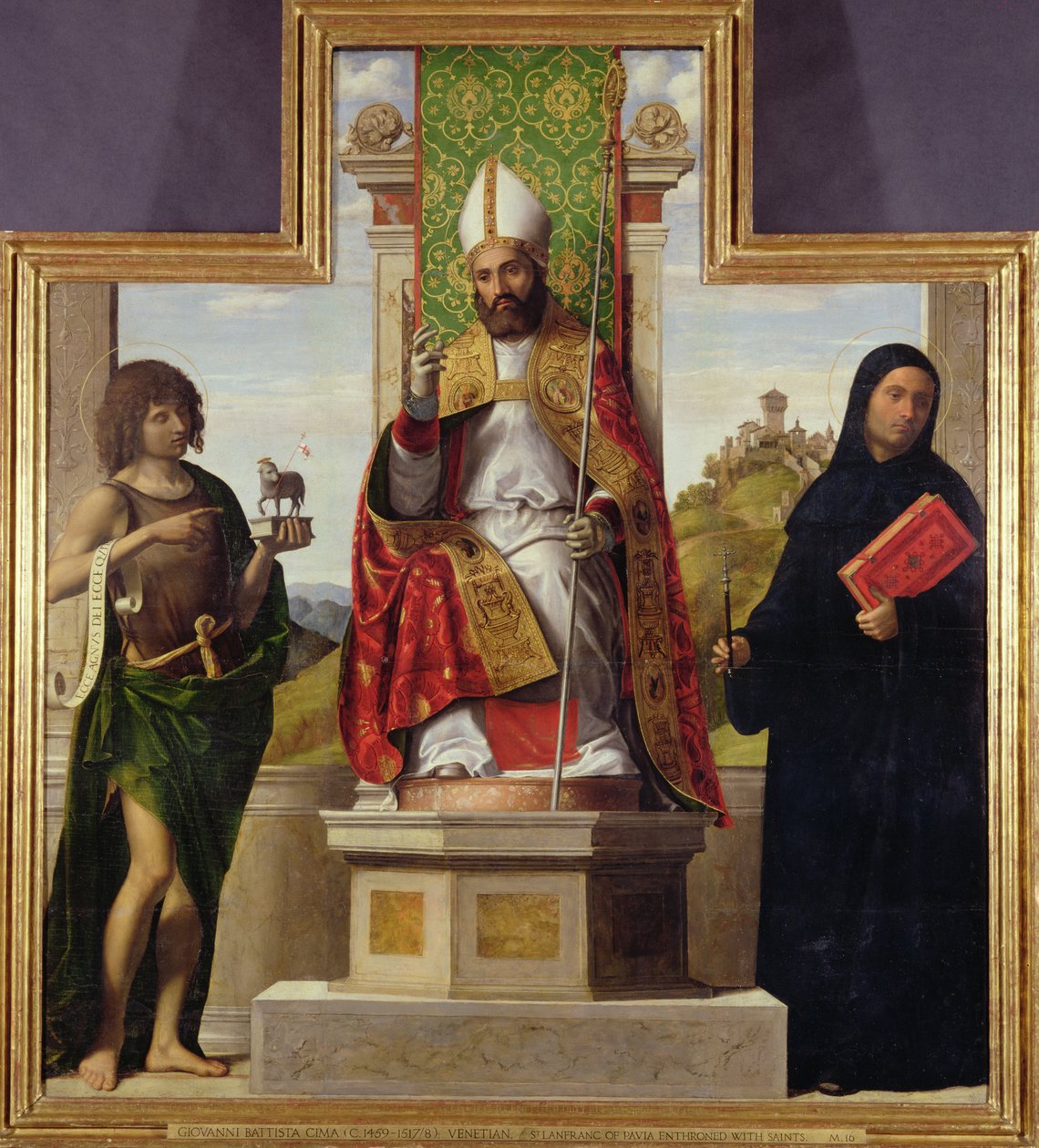 St. Lanfranc of Pavia enthroned between St. John the Baptist and St. Liberius, c.1515-16  by Giovanni Battista Cima da Conegliano