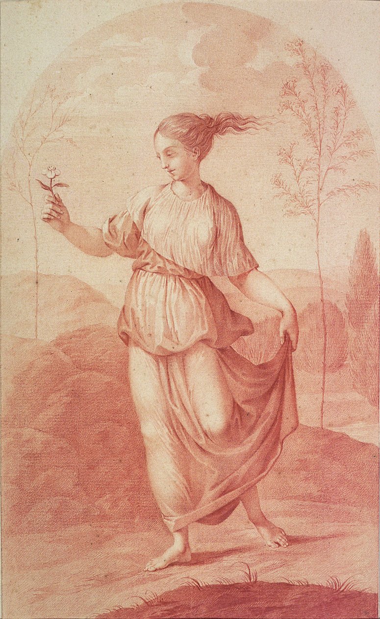 Bir Manzarada çıplak ayakla yürüyen genç bir kadın (çizim) by Giovanni Battista Cipriani