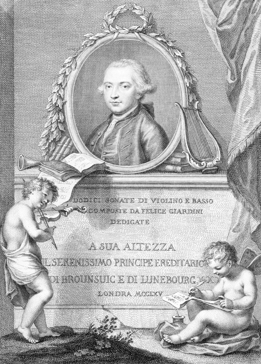 Francesco Bartolozzi tarafından oyulmuş Felice Giardini portresi ile Notalar Kapağı by Giovanni Battista Cipriani