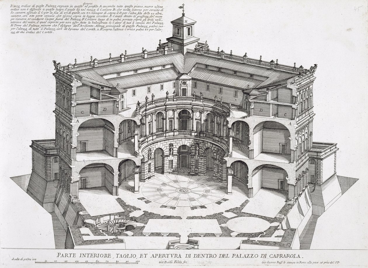 Villa Caprarola, Bagnaia'nın kesiti by Giovanni Battista Falda