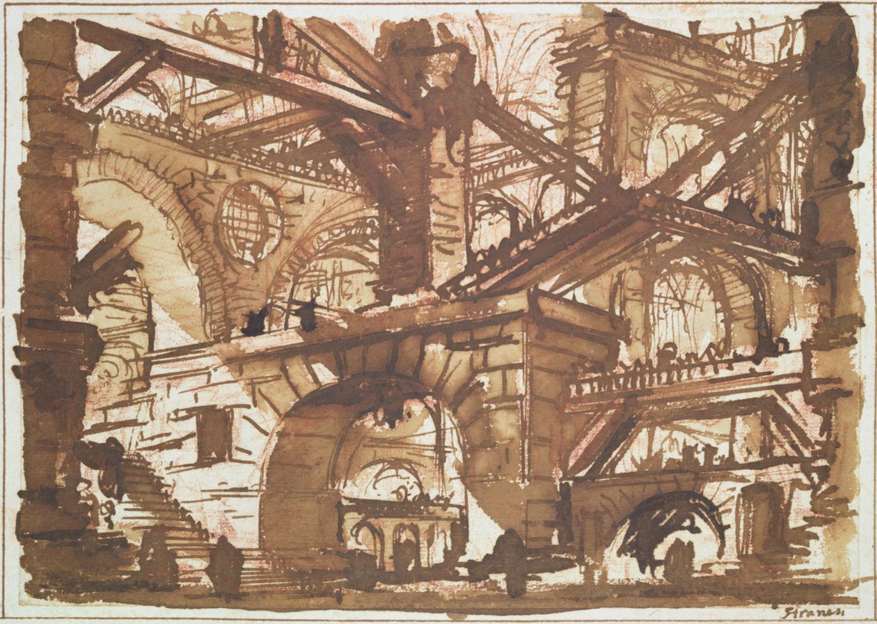 Hayali Hapishane Çizimi (kağıt üzerine mürekkep ve yıkama) by Giovanni Battista Piranesi