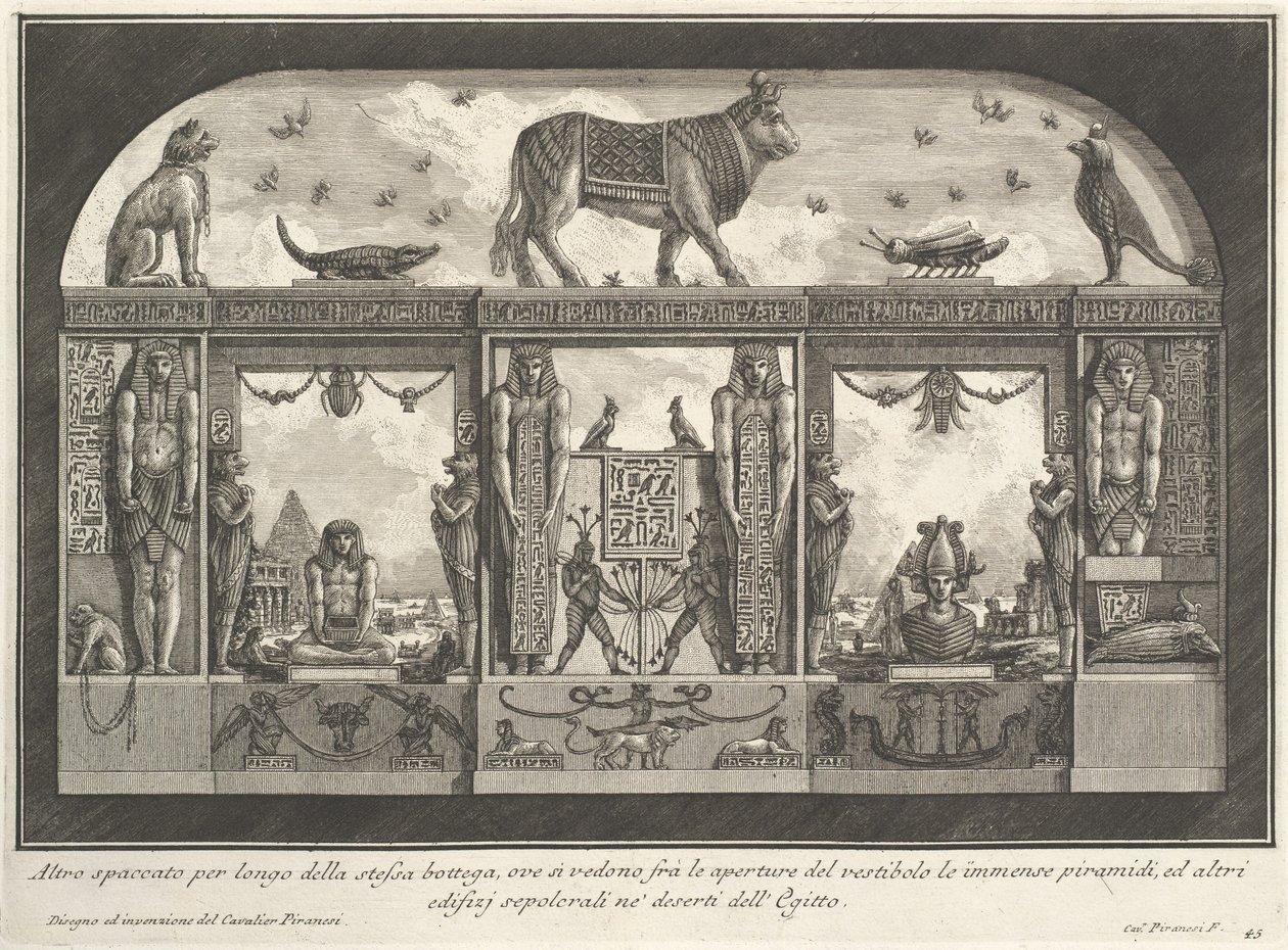 Caffè degli Inglesi, Piazza di Spagna, Roma, 1769 için Mısır duvar dekorasyonu. Yolları süslemenin farklı yollarından by Giovanni Battista Piranesi