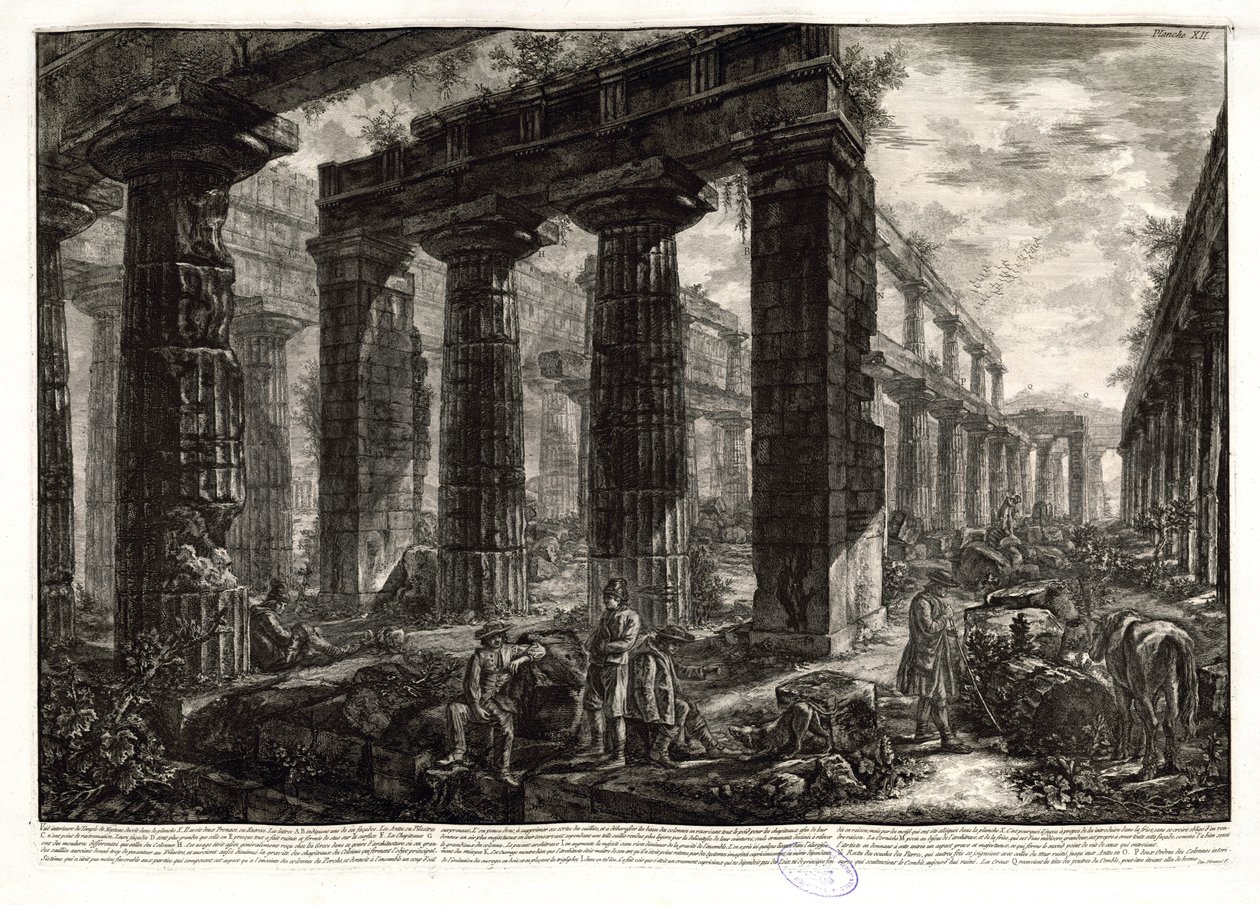 Bu tasvirin ilk halini, tapınağın biraz daha yüksekten, farklı figürlerle ve sadece sağ altta imzalı boş bir bantla karşılaştırın. Ficacci, L. Giovanni Battista Piranesi. Komple by Giovanni Battista Piranesi