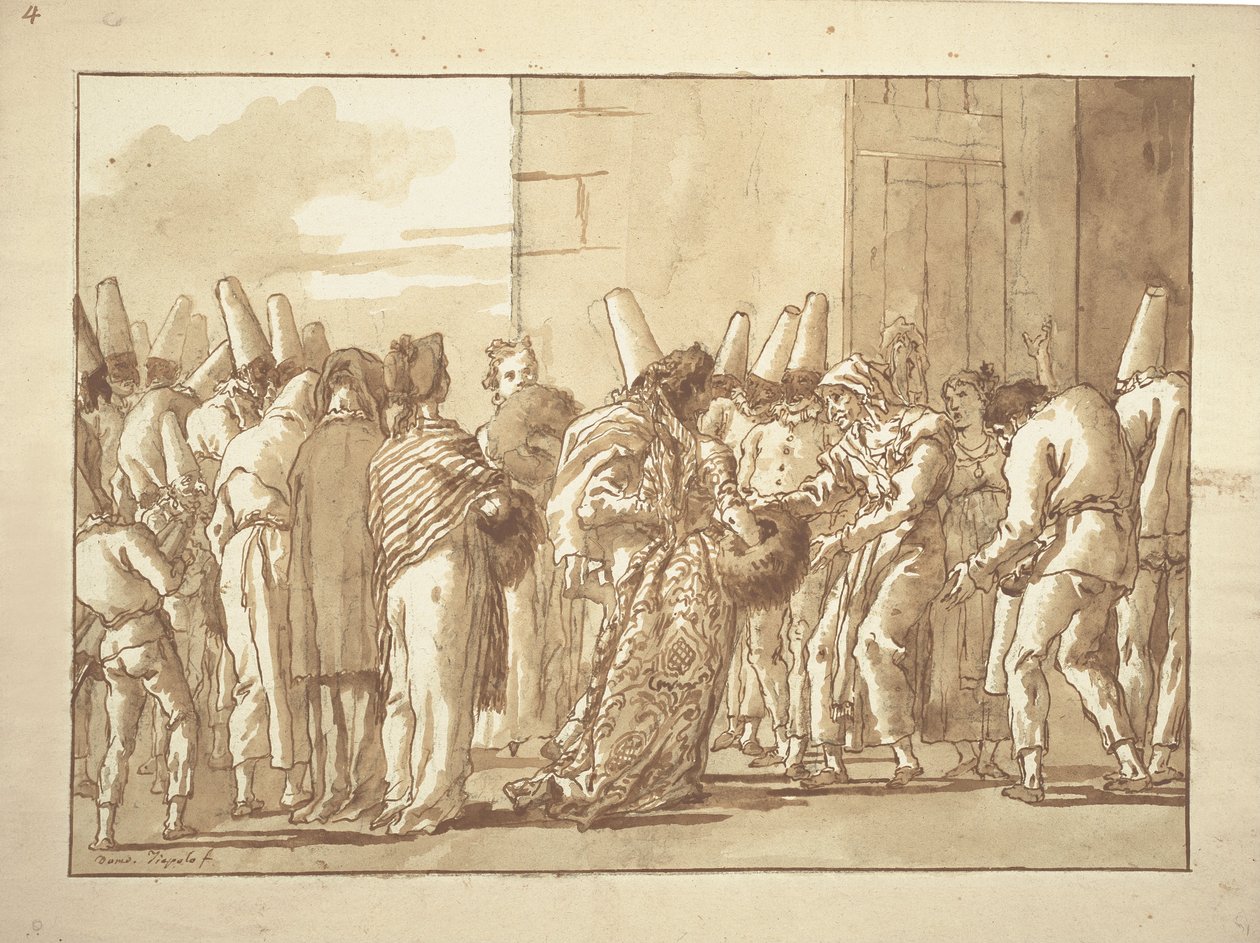 Punchinellos Babası Gelinini Eve Getiriyor by Giovanni Battista Tiepolo