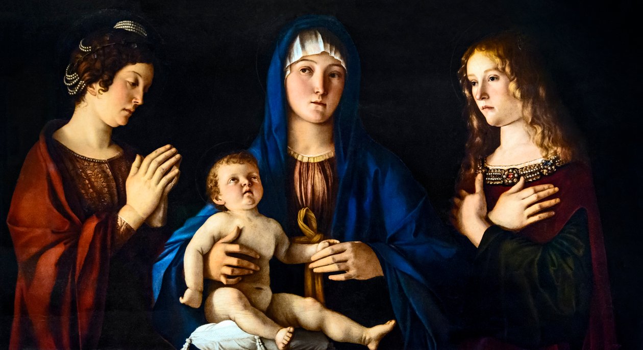 Madonna ve Çocuk, İskenderiyeli Aziz Catherine ve Mecdelli Meryem (Sacra Conversazione) ile by Giovanni Bellini
