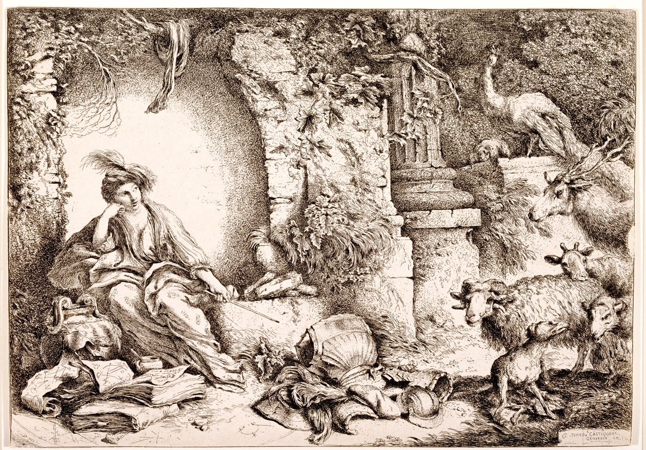 Kurasa kwa Flamingo muri Amerika yepfo, 1856 (gouache & wc kurupapuro) by Giovanni Benedetto Castiglione
