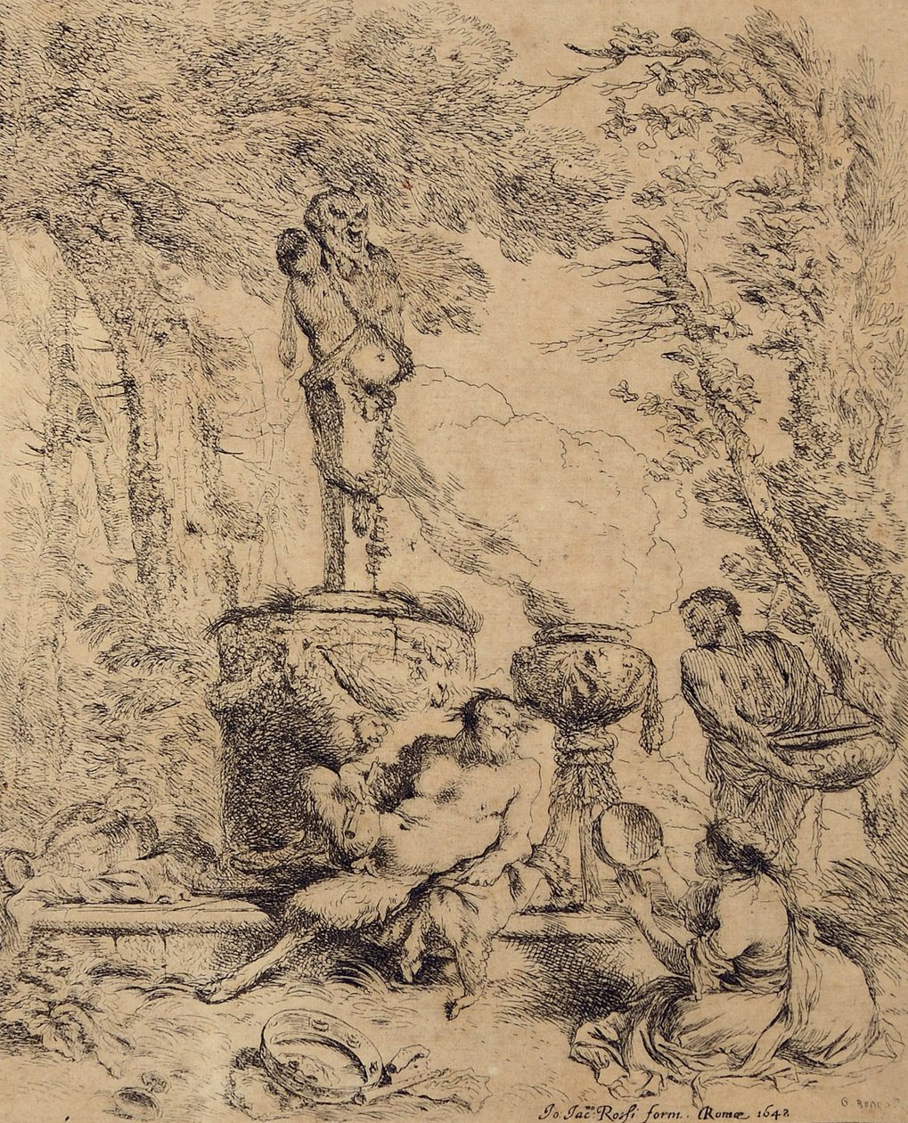 Tanrı Terminus sunağı önünde Pastoral Sahne, Faun ve Çoban veya Ziyafet by Giovanni Benedetto Castiglione