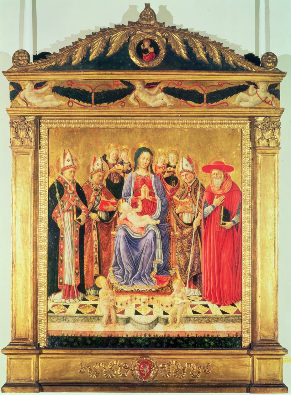 Bakire ve Çocuk Azizlerle Taht Edildi by Giovanni Boccati or Boccatto