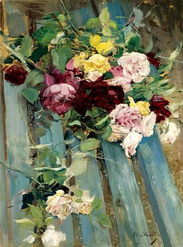 Rosen ile Natürmort Almanca: Stillleben mit RosennPolski: Martwa natura z rozan by Giovanni Boldini
