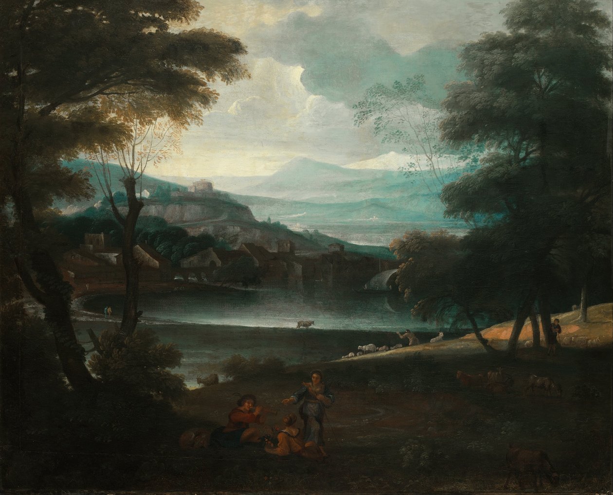 Dinlenme çobanları ile manzara by Giovanni F. Grimaldi