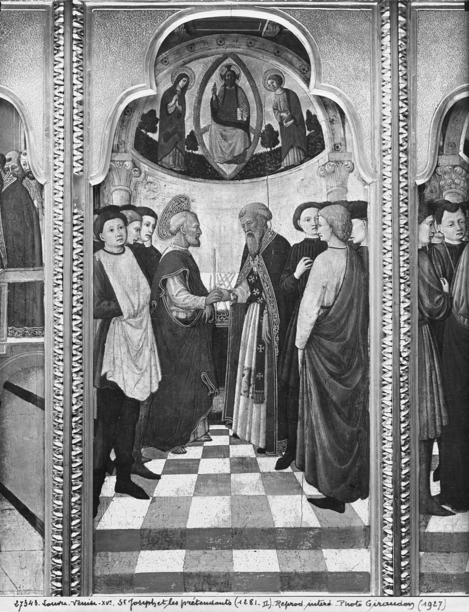 Cycle of the Life of the Virgin, St. Joseph and the pretenders, c.1445 (oil on poplar panel)  by Giovanni Francesco da Rimini