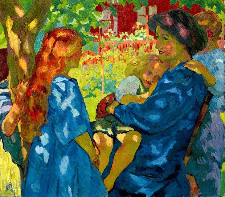Yaşlı Treen Altında Aile Portresi by Giovanni Giacometti