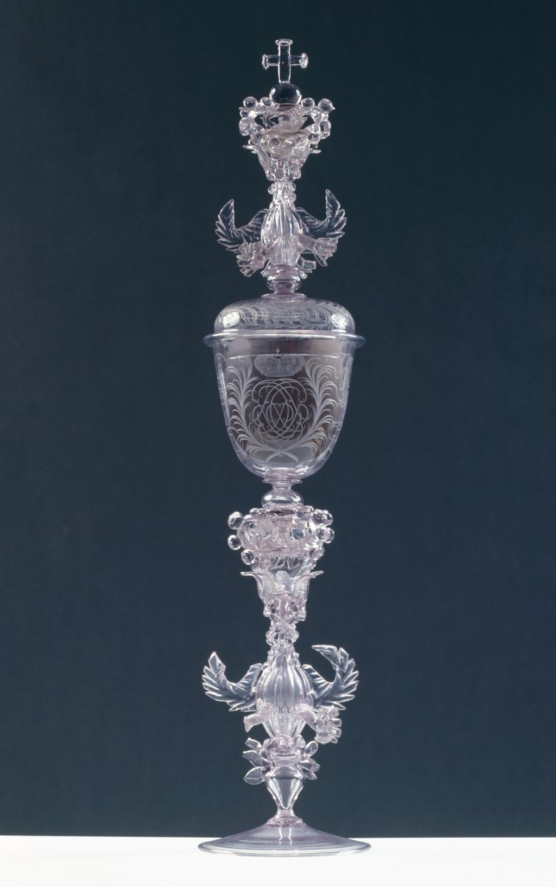 Kapaklı kadeh, Frederick III, Elector Palatine 1688-1701 (cam) monogramı ile oyulmuş by Giovanni Pallada