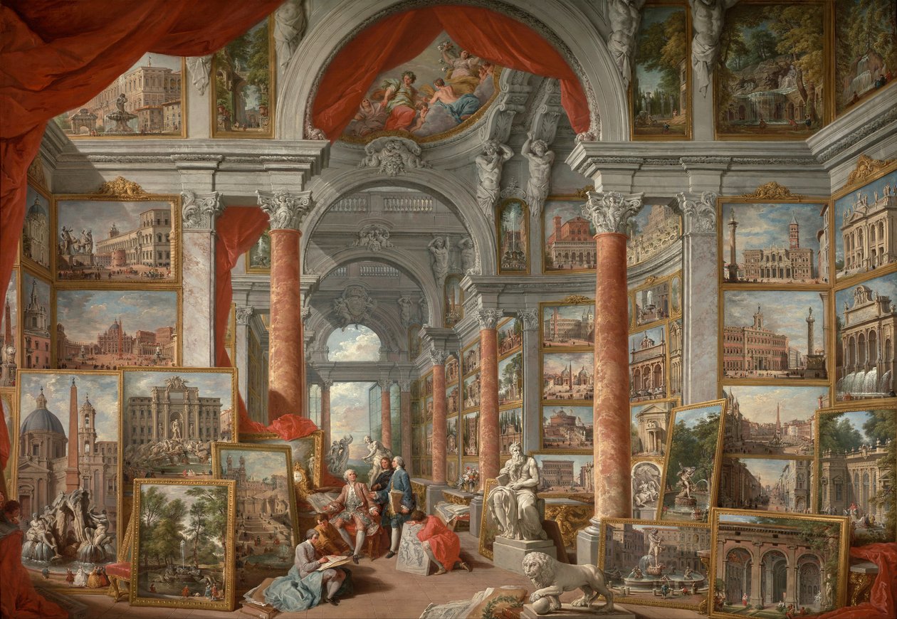 Modern Roma Manzaralı Resim Galerisi by Giovanni Paolo Pannini