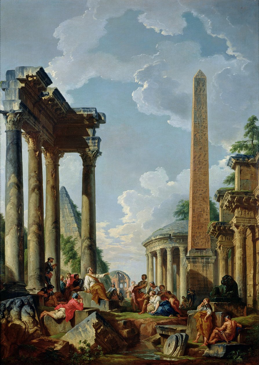 Harabelerde Bir Vaiz ile Mimari Capriccio, c.1745 by Giovanni Paolo Pannini