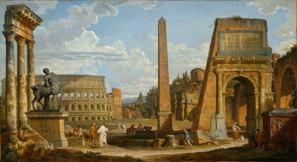 Roma kalıntılarının bir Capriccio görünümü, 1737 by Giovanni Paolo Pannini